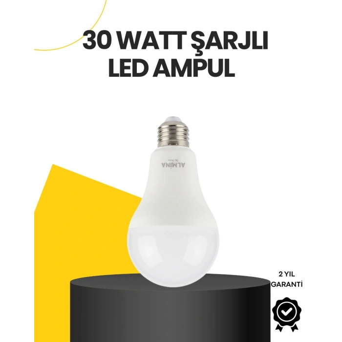 Yüksek Işık Güçlü Şarjlı LED Ampul E27 30W Enerji Tasarruflu