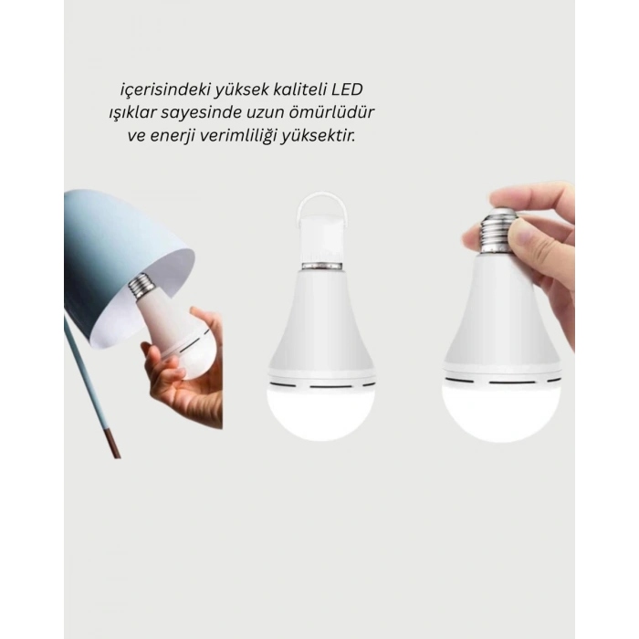 Yüksek Işık Güçlü Şarjlı LED Ampul E27 30W Enerji Tasarruflu