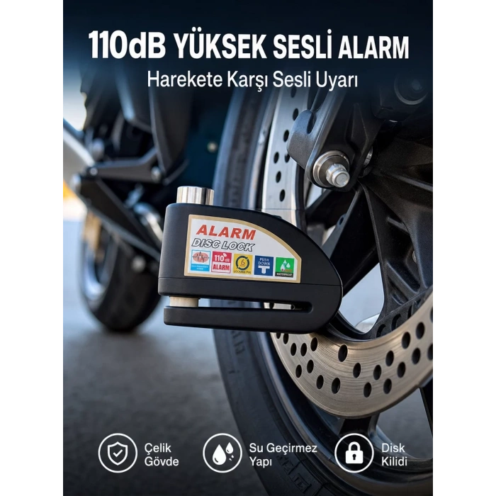 Yüksek Sesli 110dB Çelik Disk Kilidi Su Geçirmez Yeni Nesil