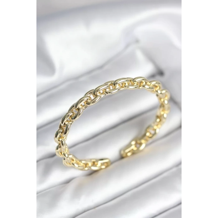 Zincir Model Gold Renk Pirinç Kadın Bileklik - TJ-BB8016