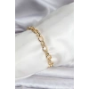 14K Gold Renk Kaplama Lazerli Zincir Model CM Kadın Bileklik 5886