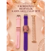 3 Kordonlu Rose Gold Kasalı Kadın Akıllı Saat Seti