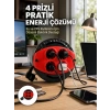 3 Metre Uzatma Kablolu 4 Prizli Makara Kırmızı