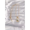 316L Çelik Gold Renk Beyaz Mineli Kız Figür Tarot Kolye 5886