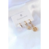 316L Çelik Gold Renk Çiçek Model Zirkon Taşlı Kadın Küpe 5886