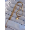 316L Çelik Gold Renk Çift Zincir Kilit Model Kolye 5886