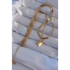 316L Çelik Gold Renk Çift Zincir Kilit Model Kolye - TJ-BKO8941