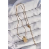 316L Çelik Gold Renk Kare Charm Model Kolye 5886