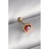 316L Çelik Gold Renk Kırmızı Mineli Kalp Tragus Piercing 5886