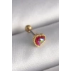 316L Çelik Gold Renk Kırmızı Mineli Kalp Tragus Piercing - TJ-PR1266