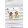 316L Çelik Gold Renk Leopar Desenli Plaka Model Kadın Küpe 5886