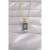 316L Çelik Gold Renk Mavi Mineli Güneş Model Tarot Kolye - TJ-BKO9026