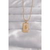 316L Çelik Gold Renk Pembe Mineli El Figür Tarot Kolye 5886