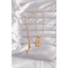 316L Çelik Gold Renk Pembe Mineli El Figür Tarot Kolye - TJ-BKO9031
