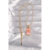 316L Çelik Gold Renk Pembe Mineli Güneş Model Tarot Kolye 5886