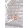 316L Çelik Gold Renk Pembe Mineli Güneş Model Tarot Kolye - TJ-BKO9029