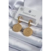 316L Çelik Gold Renk Pentagram İşleme Model Kadın Küpe - TJ-BKP7975