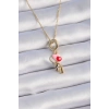 316L Çelik Gold Renk Renkli Kalp Figür Charm Model Kadın Kolye - TJ-BKO9320