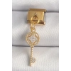 316L Çelik Gold Renk Sallantı Zirkon Taşlı Anahtar Model Nomination Charm - TJ-BC1347