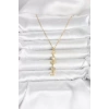 316L Çelik Gold Renk Şans Kolyesi Y Model Zirkon Taşlı Kadın Kolye - TJ-BKO11050