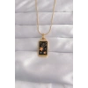 316L Çelik Gold Renk Siyah Mineli Yıldız Figür Tarot Kolye 5886