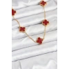 316L Çelik Gold Renk Zincir Bordo Yonca Kadın Kolye 5886