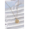 316L Çelik Gold Renk Zincr Mavi Taşlı Lotus Model Kadın Kolye - TJ-BKO10061