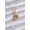 316L Çelik Gold Renk Zirkon Taşlı Ay Yıldız  Model Charm Model Kadın Kolye - TJ-BKO9312