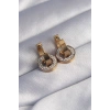 316L Çelik Gold Renk Zirkon Taşlı İç İçe Geçmeli Oval Küpe 5886