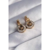 316L Çelik Gold Renk Zirkon Taşlı İç İçe Geçmeli Oval Küpe - TJ-BKP9014