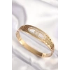 316L Çelik Gold Renk Zirkon Taşlı Kadın Kelepçe Bilezik - TJ-BB6022