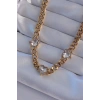 316L Çelik Gold Renk Zirkon Taşlı Kalp Model Zincir Kolye 5886