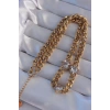 316L Çelik Gold Renk Zirkon Taşlı Kalp Model Zincir Kolye 5886