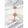 316L Çelik Gold Zincir Pembe Yonca Renk Bileklik - TJ-BB7908