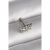 316L Çelik Gümüş Renk Dal Model Zirkon Taş Detaylı Tragus Piercing 5886