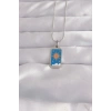 316L Çelik Gümüş Renk Mavi Mineli Güneş Model Tarot Kolye 5886