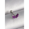 316L Çelik Gümüş Renk Mor Kelebek Model Tragus Piercing 5886