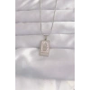316L Çelik Gümüş Renk Pembe Mineli El Figür Tarot Kolye 5886