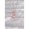316L Çelik Gümüş Renk Pembe Mineli Güneş Model Tarot Kolye 5886