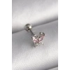 316L Çelik Gümüş Renk Pembe Zirkon Taşlı Kelebek Tragus Piercing - TJ-PR1241