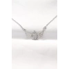 316L Çelik Silver Renk Zirkon Taşlı Kalpli Kanat Kolye - TJ-BKO8515