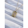 316L Çelik Zincir Eskitme Altın Renk Pembe Mineli Kalp Figürlü Tarot Kolye - TJ-BKO9231