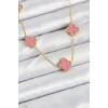 316L Çelik Zincir Gold Pembe Renk Yonca Kadın Kolye 5886