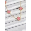 316L Çelik Zincir Gold Pembe Renk Yonca Kadın Kolye - TJ-BKO10583