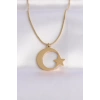 316L Çelik Zincir Gold Renk Ay Yıldız Unisex Kolye - TJ-BKO8699