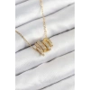 316L Çelik Zirkon Taşlı Sarmal Model Gold Renk Kadın Kolye 5886
