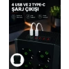 8li Dikey Çoklu Priz 4 USB 2 Type-C Akım Korumalı Anahtarlı Priz
