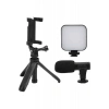 Akıllı Telefon Vlog Kiti Tripod Mini Mikrofonlu Telefon Tutucu