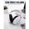 Beyaz Bluetooth 5.0 Mikrofonlu Kablosuz Kulak Üstü Kulaklık RGB Işıklı Type-C Şarjlı