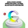 Bluetooth Hoparlörlü RGB Atmosfer Lambası Kablosuz Şarj ve Saat Özellikli